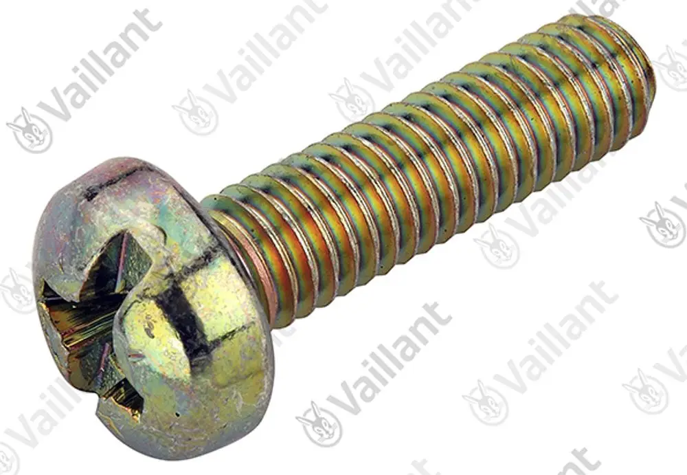 Vaillant Linsenschraube mit flachem Kopf und Gewinde. Die Oberfläche ist glänzend und metallisch.